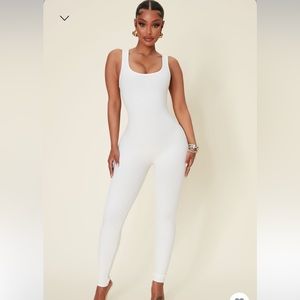 FASHIONNOVA Off-White Scoopneck Snatched Jumpsuit
